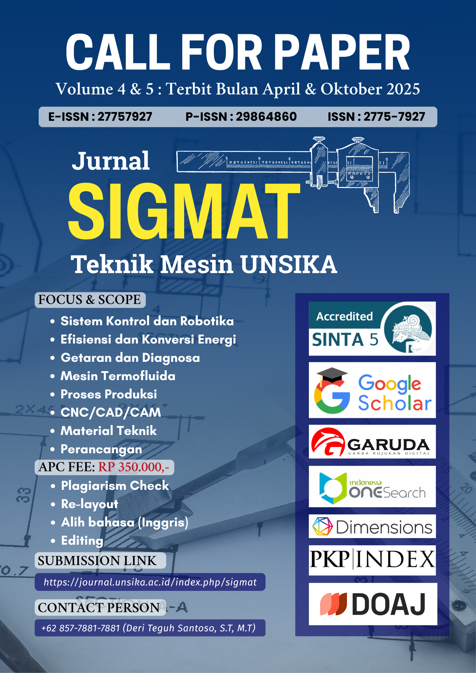 Cover Jurnal Sigmat Teknik Mesin UNSIKA